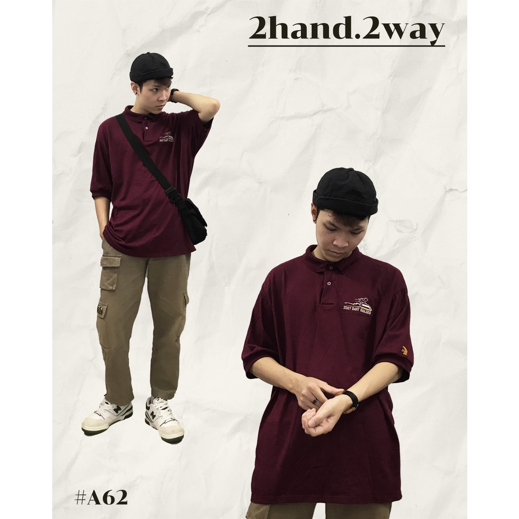 Áo Polo đỏ đô unisex nam nữ form rộng 2hand.2way