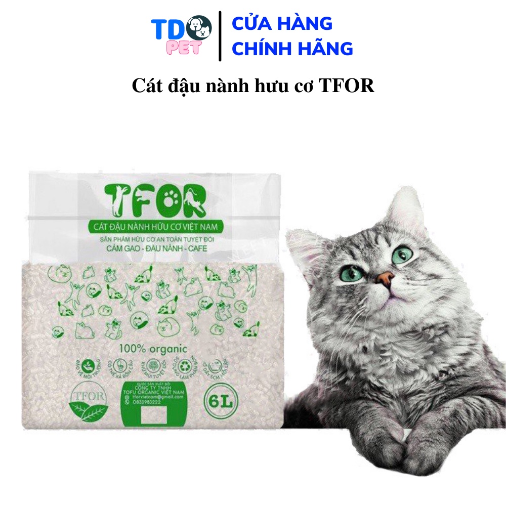 Cát vệ sinh cho mèo TFOR 6L cát đậu nành hữu cơ có thể xả bồn cầu phân phối chính hãng TD PET