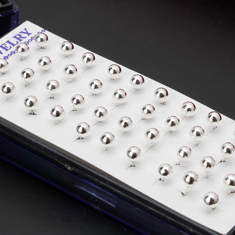 YOI*20 Pairs 925 Silver Plated Tiny Round Ball Stud Earrings Hypoallergenic Jewelry