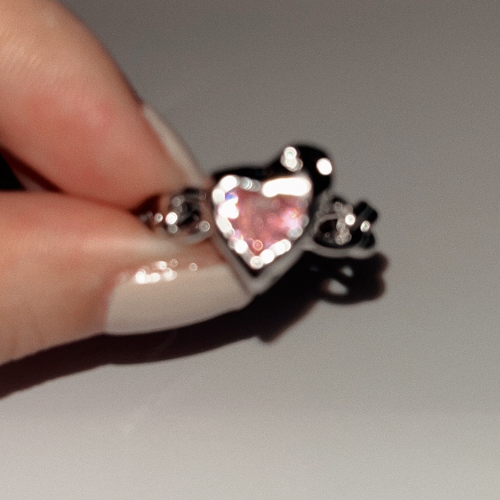 Nhẫn Hở Đính Đá zircon Màu Hồng Hình Trái Tim Có Thể Điều Chỉnh Kích Cỡ