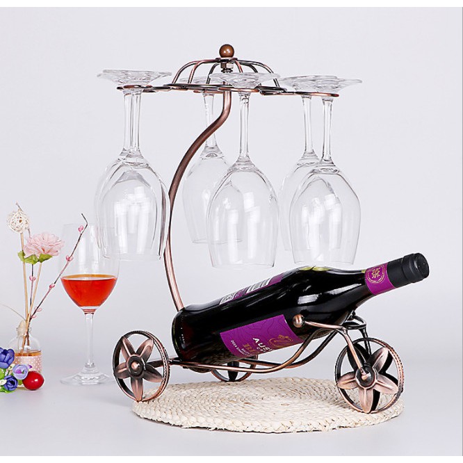 Giá để rượu vang kèm treo 6 ly - Sản phẩm đơn thuần không bao gồm ly và rượu