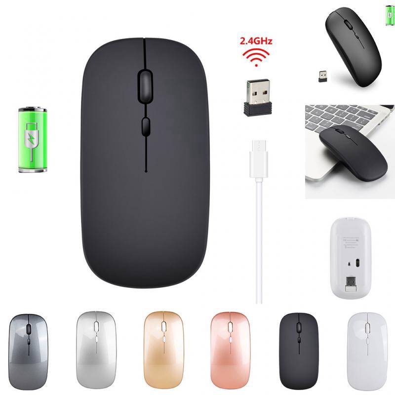 Chuột quang không dây Bluetooth 2.4GHz siêu mỏng sạc pin cổng USB màu trơn