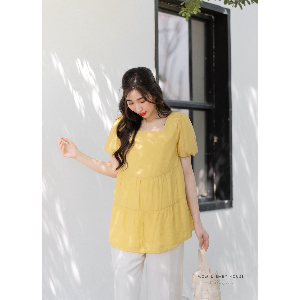 EVERMOM | Áo bầu babydoll tay phồng vàng trẻ trung