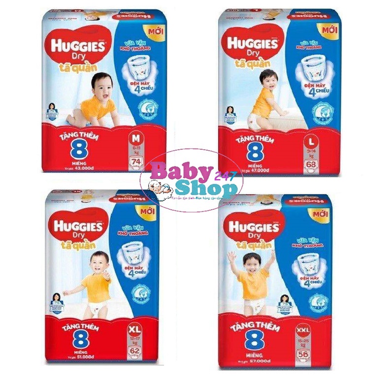 [Cộng Miếng]Tã Quần Huggies M74/L68/Xl62/XXl56 (Mẫu Mới Tràm Trà)