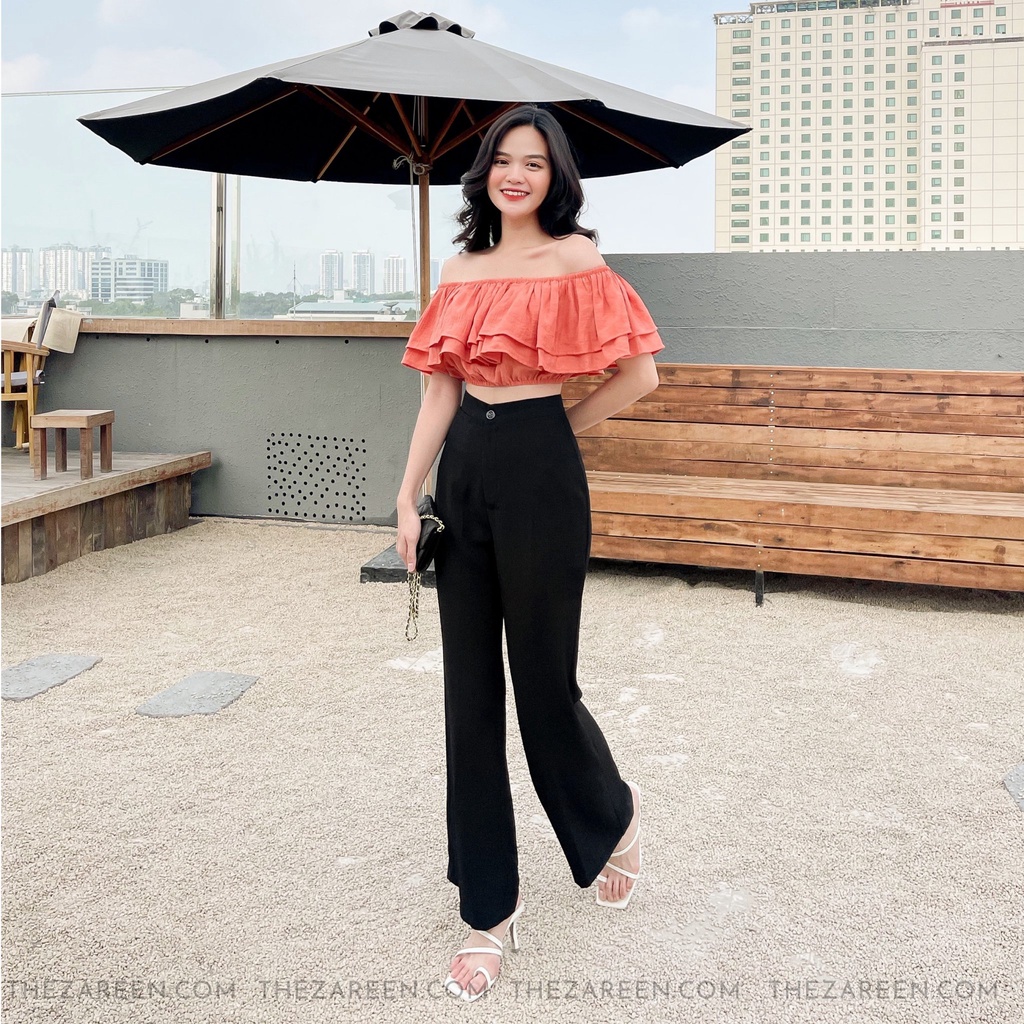 ÁO CROPTOP TRỄ VAI 2 TẦNG VOA78 CAM