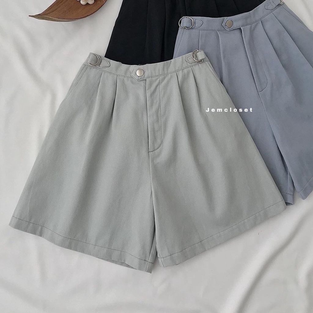 Quần Short Kaki Nữ Ống Rộng Có Nút Gài Chỉnh Eo JEMCLOSET Star Phong Cách Ulzzang Nhẹ Nhàng Form Rộng Thoải Mái - 2808