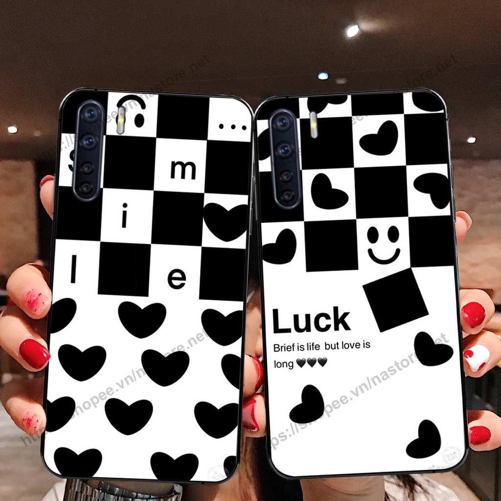 Ốp lưng Oppo A91 - Reno 3 trái tim họa tiết caro, mikey họa tiết beabrick kaws cute