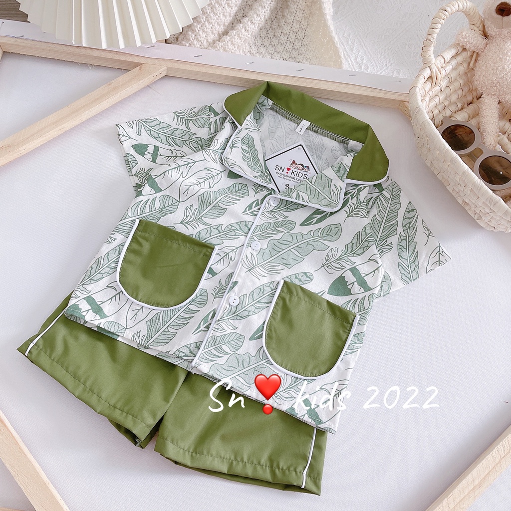 Bộ Pijama lá chất mềm mát cho bé trai bé gái mùa hè (V652)