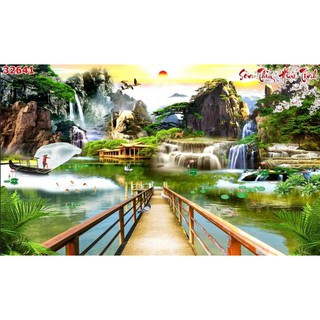 Tranh dán tường 3D phong cảnh nhận in theo yêu cầu