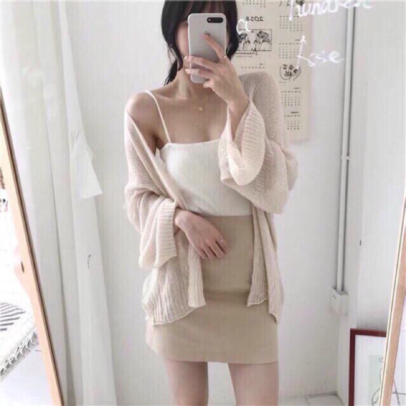 Áo khoác cadigan len mỏng Cherry kiểu hàn Quốc form rộng cực xinh KL20