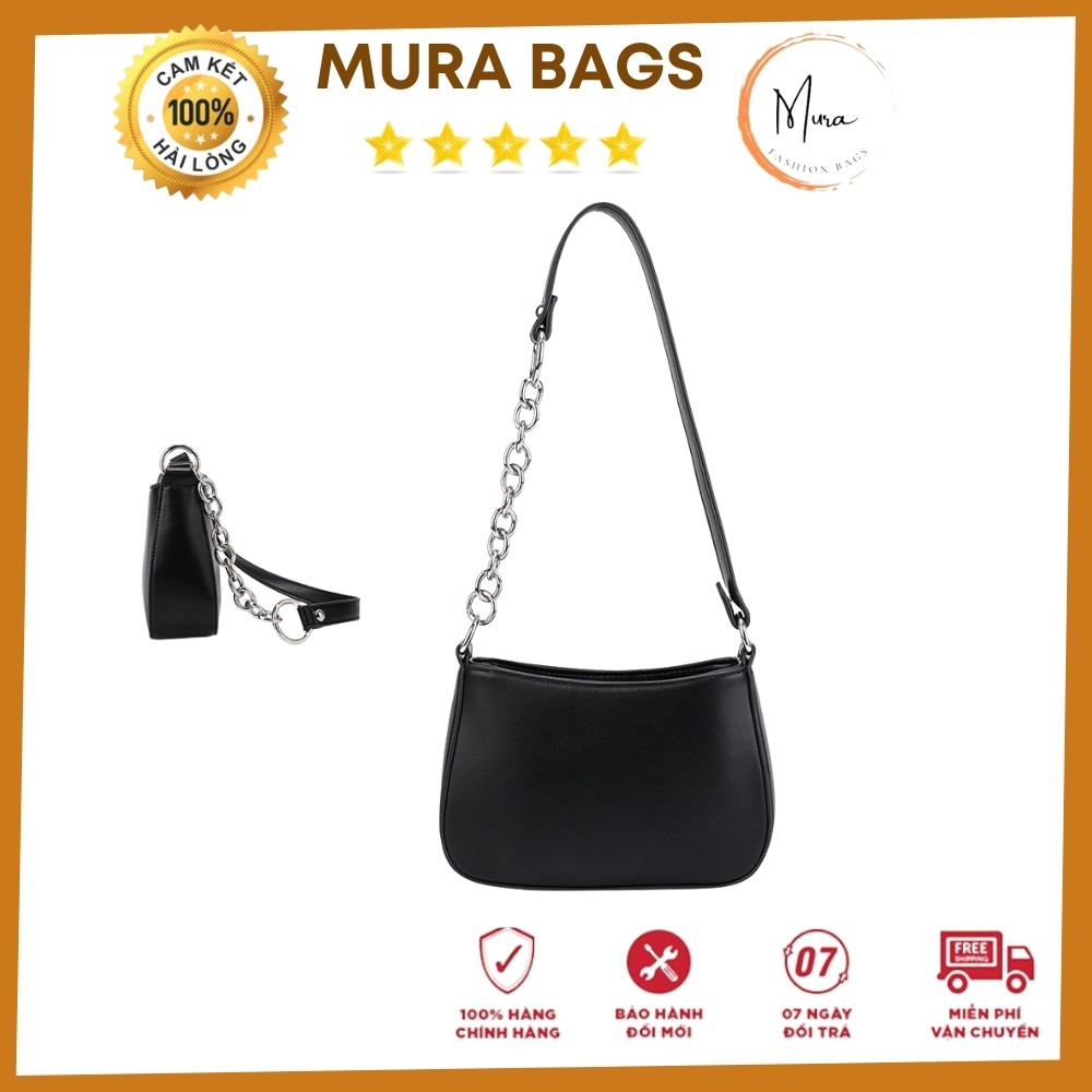 Túi xách nữ, túi kẹp nách, dây da mix dây xích MC11