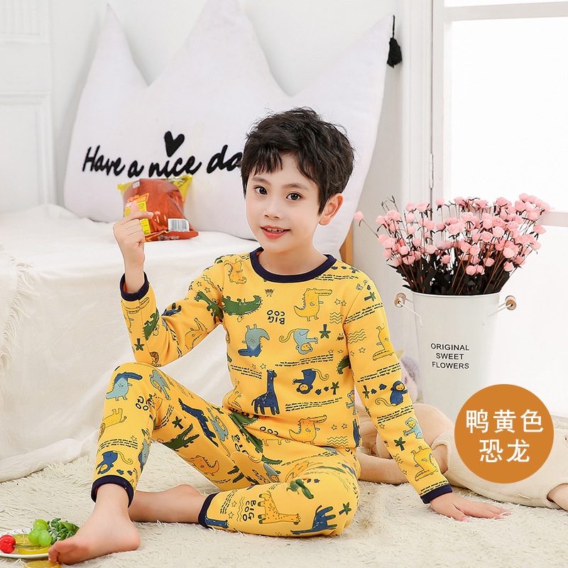 Bộ đồ ngủ dài tay lót nhung giữ nhiệt phong cách Hàn Quốc thời trang thu đông dành cho trẻ em 100-170CM