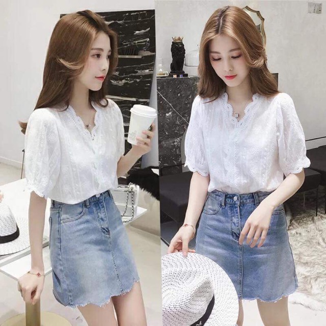 Áo ren trắng dập nổi