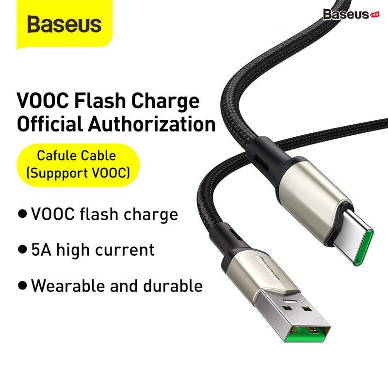 Cáp sạc nhanh Type C Baseus Cafule (hỗ trợ sạc nhanh VOOC cho OPPO và Quick Charge)