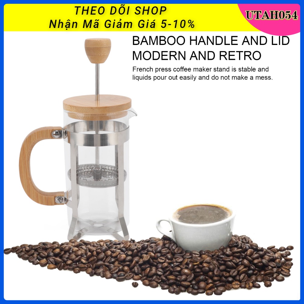 Bình pha cafe / trà kiểu Pháp ép bằng tay với bìa tre cho Văn phòng tại nhà Cắm trại