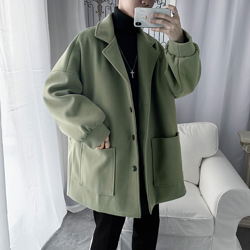Áo khoác nam blazer form rộng chất dạ ulzzang hàn quốc, Áo blazer khoác choàng nam trơn cổ vest bigsize học sinh đi học