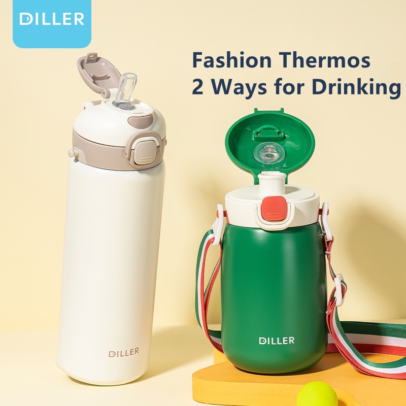 Bình giữ nhiệt DILLER SUS316 MLH9073 bằng thép không gỉ có ống hút và dây đeo chịu nhiệt 12 tiếng 420ml / 700ml