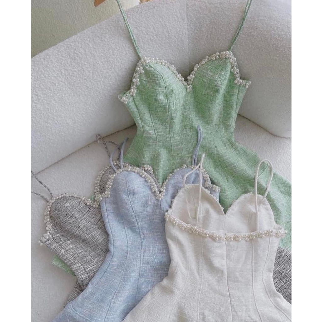 LINH CAVALI - Váy tweed 2 dây kết ngọc 3 màu.