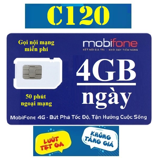Sim 4G Mobifone C120N C120 V77 Itelecom 90GB-120GB/tháng +Miễn Phí Cuộc Gọi