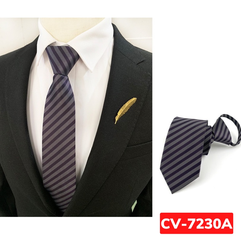 Calavat Nam 7cm thắt sẵn khóa kéo màu xanh đậm, Cavat công sở, Cà vạt chú rể, Cravat dự tiệc CV-7230
