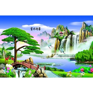 Tranh sơn thủy phong thủy 9, Tranh dán tường 3d hiện đại (tích hợp sẵn keo)