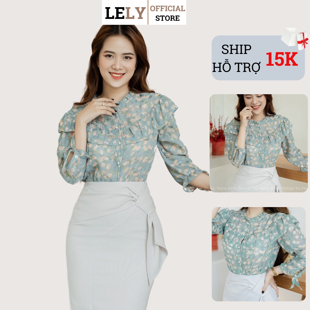 Áo sơ mi nữ Lely Fashion sơmi kiểu dài tay buộc nơ cao cấp chuẩn thời trang công sở đi học màu hoa trắng đẹp A1025