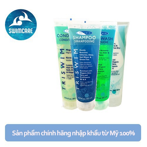 (giảm giá) Combo dầu gội , dầu xả , sữa tắm và dưỡng da chuyên dụng dành cho người đi bơi TRISWIM 4x251ml