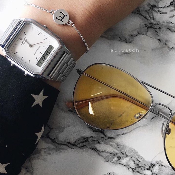 Đồng hồ Unisex Casio AQ-230A-7DMQ, đồng hồ chính hãng, silver gạch, mặt trắng