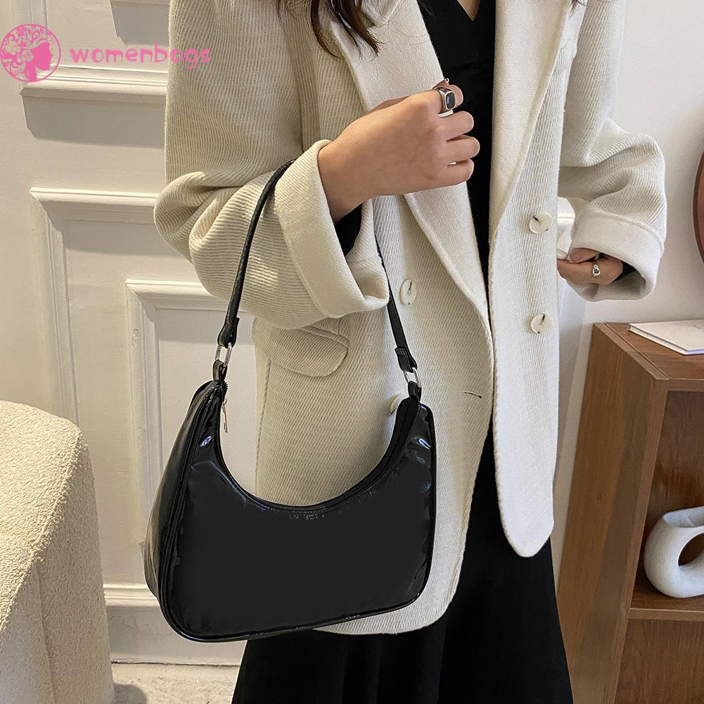 Túi đeo dưới cánh tay bằng da màu trơn cỡ nhỏ thời trang cho nữ