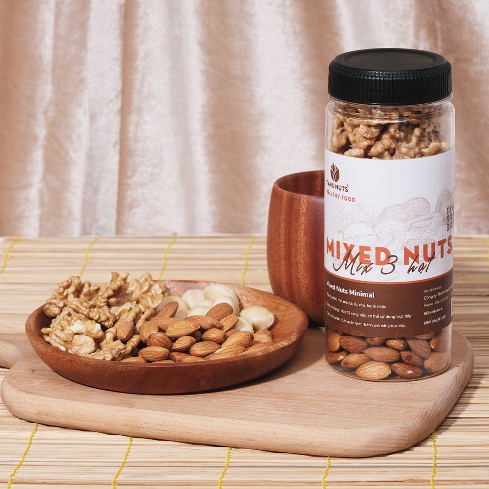 Hạt dinh dưỡng mix 3 TANU NUTS, ngũ cốc granola mix hạt mắc ca, nhân óc chó, hạnh nhân tốt cho bà bầu, bé