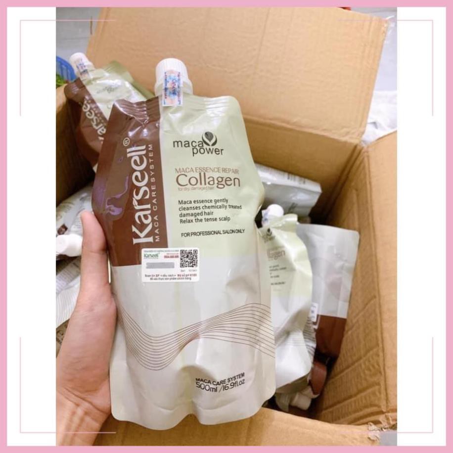 Dầu Hấp - Ủ- Xả Phục Hồi Tóc Collagen Karseell Maca Dạng Túi 500ML có tem