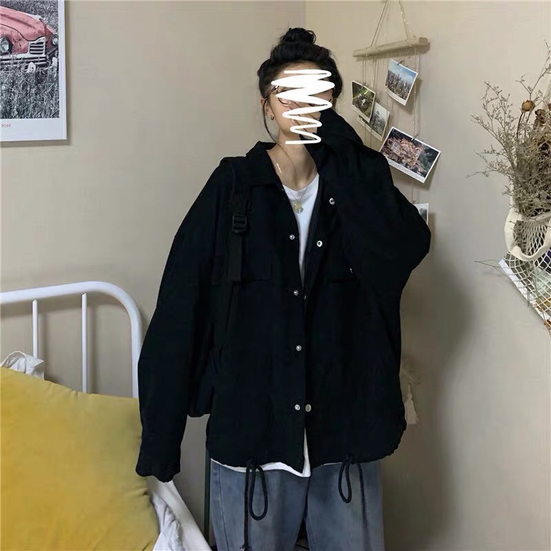 Áo khoác sơmi kaki nhung unisex Trơn 2 Túi form rộng nam nữ ulzzang Wind | BigBuy360 - bigbuy360.vn