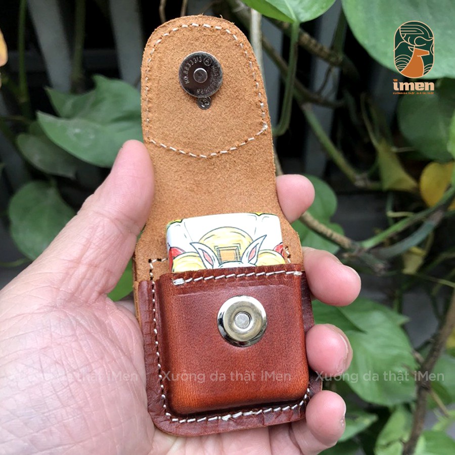 Hình Rồng đỏ -  [Da bò thật] [Phụ kiện] Bao da đựng Zippo gắn thắt lưng , bao da bò Handmade