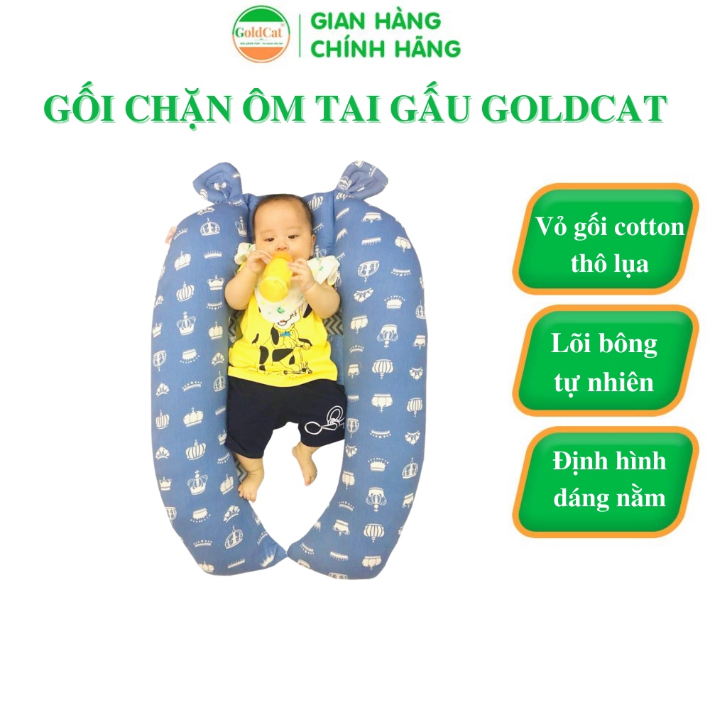 Gối Chặn Ôm Tai Gấu GOLDCAT GC3 Chất Vải Thô Lụa Lõi Bông Êm Giúp Bé Nằm An Toàn Và Thoải Mái