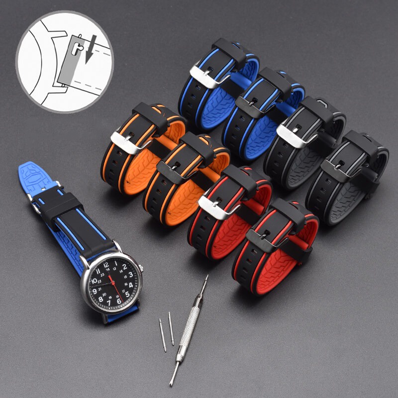 Dây Đeo Đồng Hồ Bằng Silicone Cho Nam Và Nữ 20|22|Khóa Lò Xo Inox Hai Màu 24mm Tháo Gỡ Nhanh Chuyên Dụng