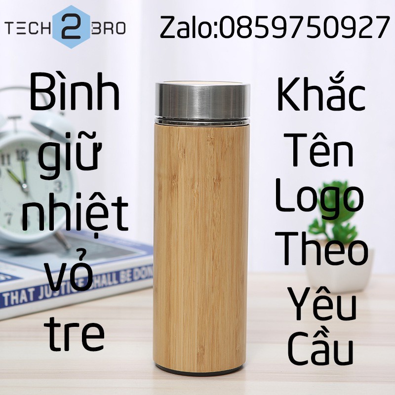 KHẮC TÊN - Bình nước giữ nhiệt vỏ tre truyền thống / Bamboo Tumbler - 450ml