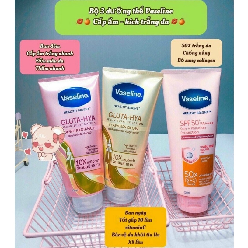 [Mẫu Mới] Dưỡng thể Vaseline Healthy Bright Gluta HYA Serum Burst Lotion 10X Thái Lan