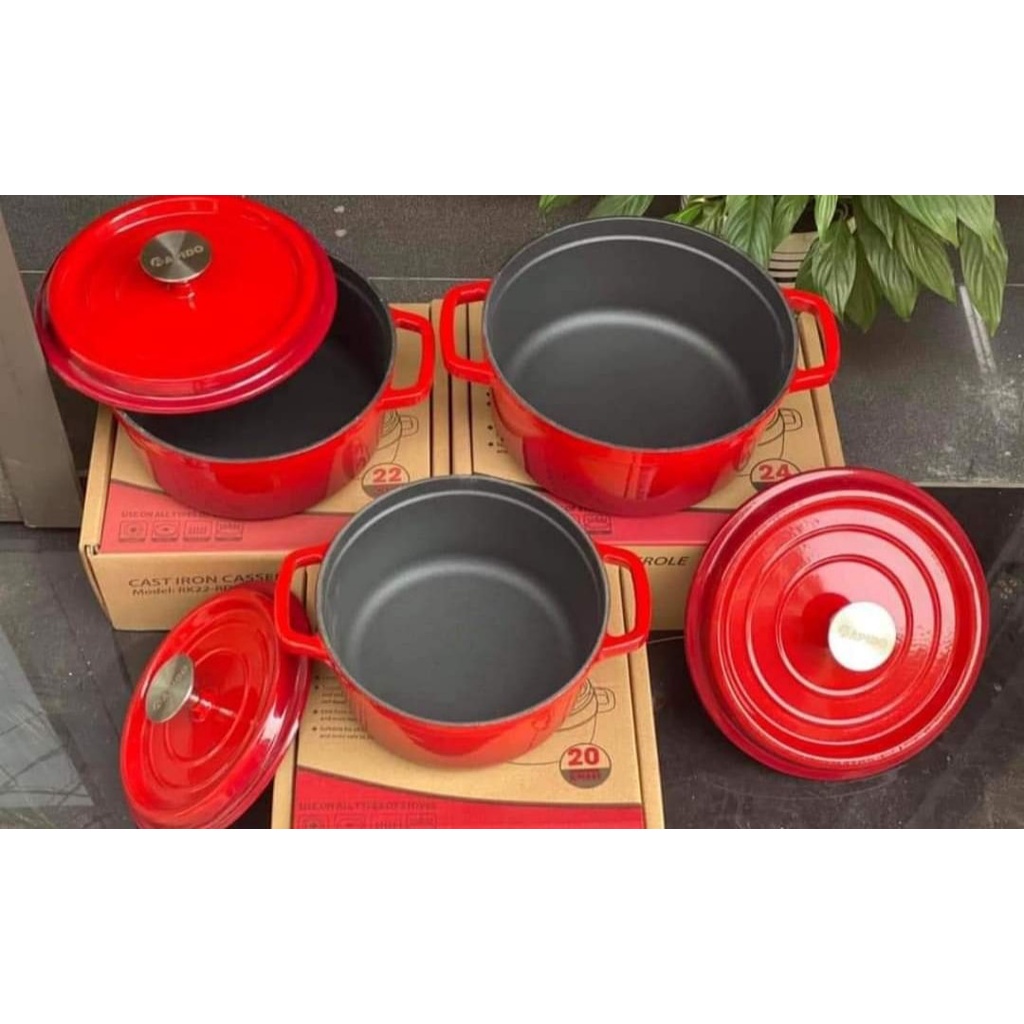 Nồi Gang Đúc Tráng Men Rapido size 20cm, 22cm, 24 cm, Nồi Gang Kho Thịt Cá, - TQ076