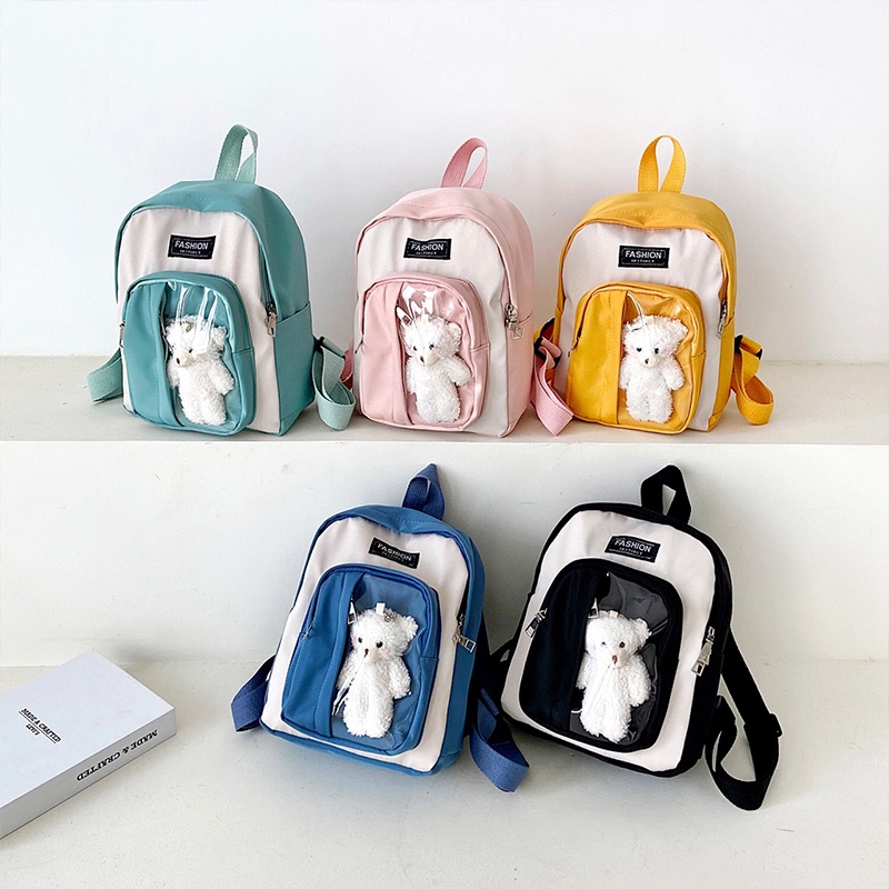 Cặp Đi Học Trẻ Em + Búp Bê Gấu Nhỏ AKKU