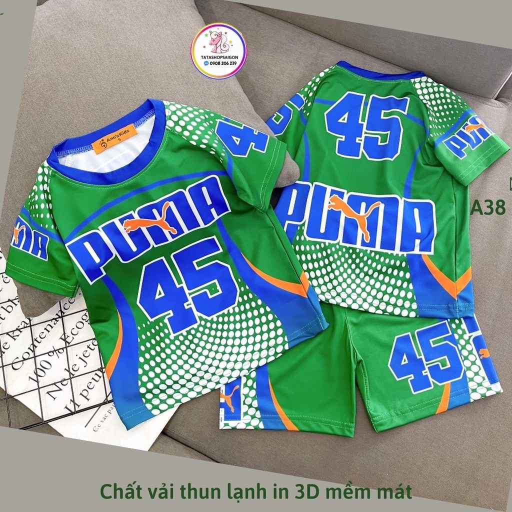 A38 Bộ đùi cộc tay bé trai thể thao size đại thun lạnh in 3D mềm mát 20 đến 40kg