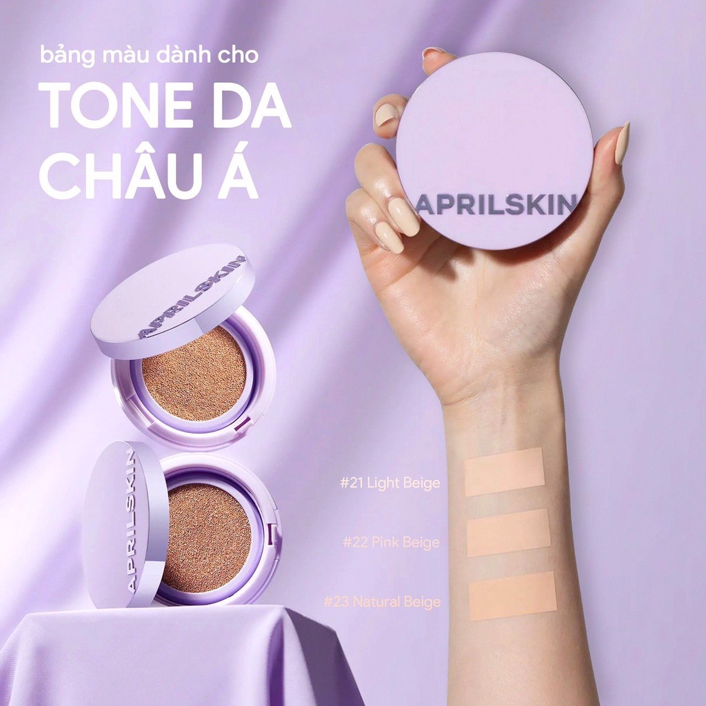 (Mới 2022) Phấn Nước Che Phủ Tốt, Không Dính Lớp Khẩu Trang Lên Đến 9h APRIL SKIN Ultra Slim Cushion 15g (Kèm Lõi)