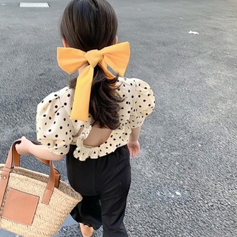 Áo Kiểu Tay Phồng Hở Lưng Chấm Bi Thời Trang Mùa Hè Hàn Quốc Se7en Dành Cho Bé Gái