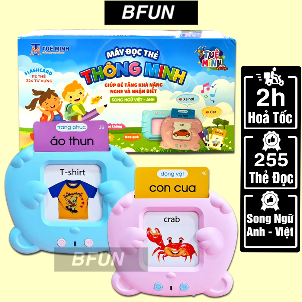 Máy Đọc Thẻ Song Ngữ Anh Việt Flashcard Tiếng Anh Cho Bé - Bộ Thẻ Học Thông Minh Cho Bé Trai Bé Gái- Đồ Chơi Trẻ Em Bfun