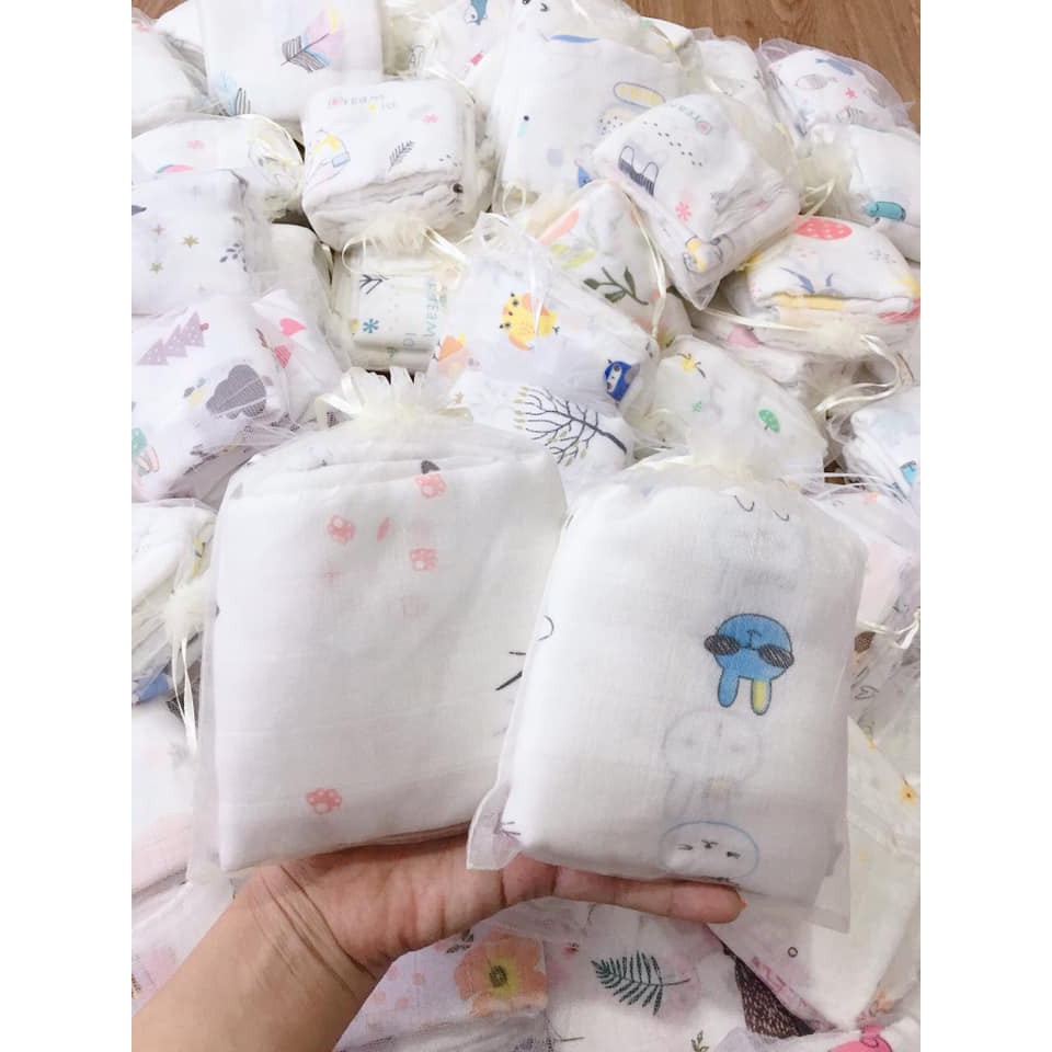 [Giá Gốc] Set 10 Khăn Sữa ADEN Sợi Tre Cotton Túi Lưới Cho Bé