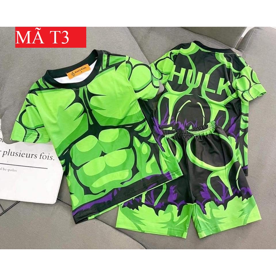 Bộ cộc tay cho bé trai chất thun lạnh in 3D spider man, siêu nhân,thor, captain americar, quần áo trẻ em