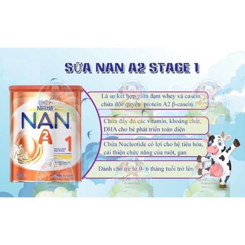 [Mã 267FMCGSALE giảm 8% đơn 500K] Sữa NAN A2 Úc Số 1,2,3 Lon 800g (date 5/2022)