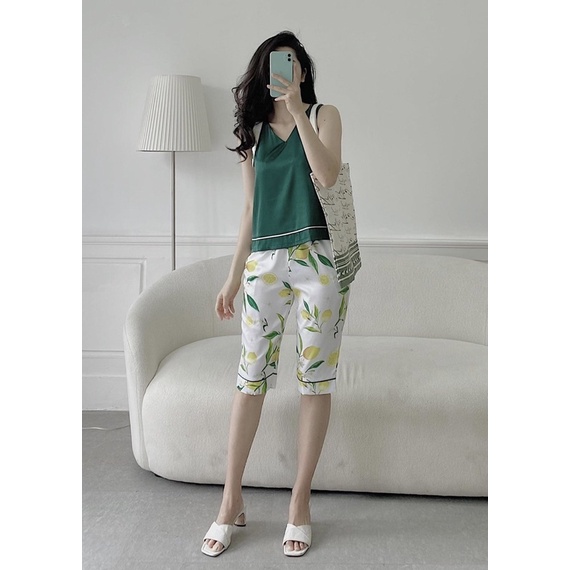 BÁN SỈ BỘ LỤA MÀU XANH CỔ TIM NƠ VAI CHO NỮ