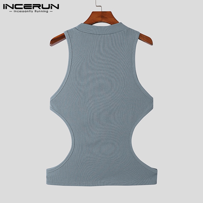 Áo ba lỗ INCERUN dệt kim cổ tròn khoét lỗ ôm dáng thời trang cho nam