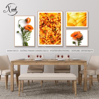 bộ tranh canvas hoa cúc vạn cánh màu cam rực rỡ ấn tượng
