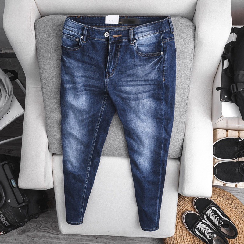 Quần jean nam xanh đậm slimfit nhập khẩu - co giãn | BigBuy360 - bigbuy360.vn